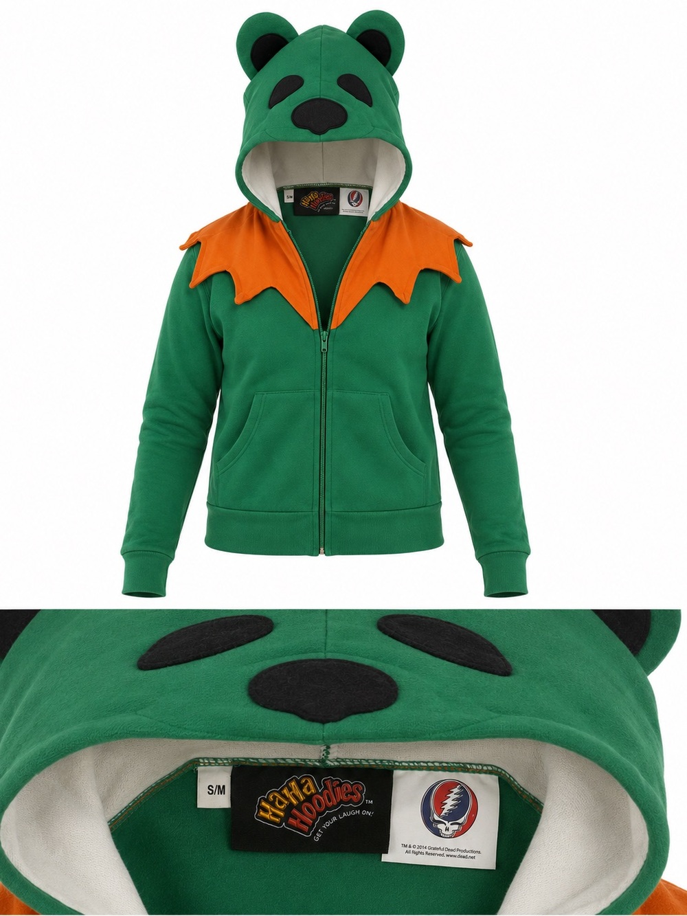 Grateful Dead Green Bear Adult Costume Zip-Up Hoodie - Haha Hoodies S/M Rare